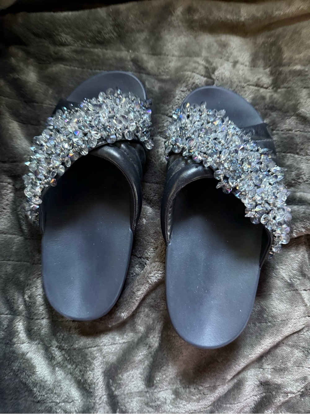 Tory Burch Black Crystal-Embellished Slide Sandals - Women